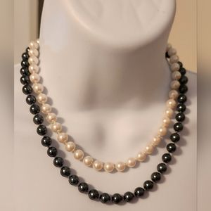 2 strand white and grey/black pearl necklace.